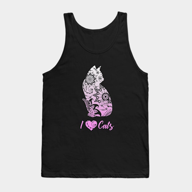 I love Cats Shirt Cat Mommy Mandala pink Girl Woman Tank Top by ELFEINHALB